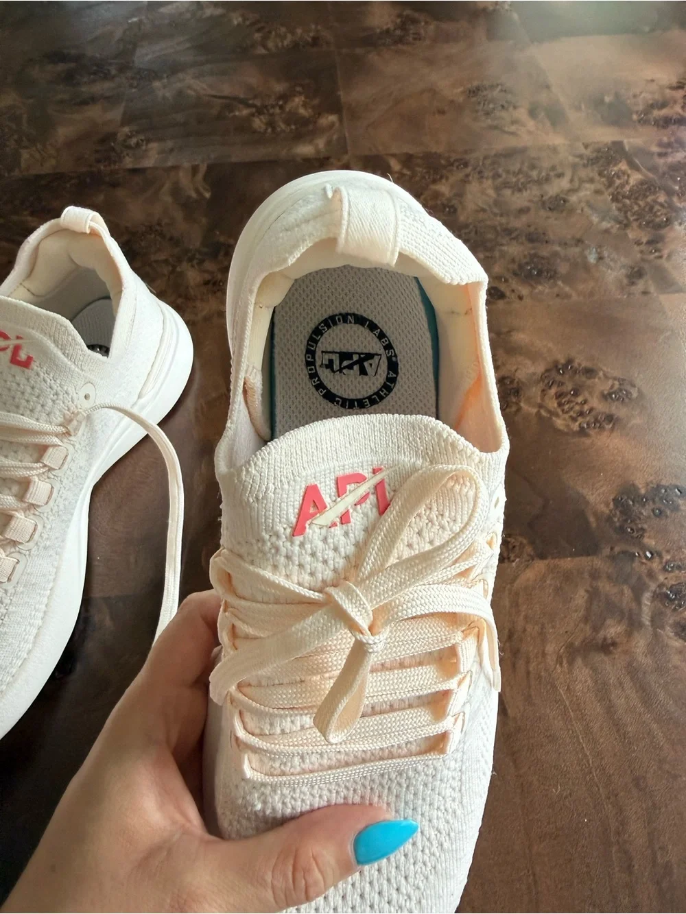 APL Knit Lace-Up Sneakers in Pale Pink and White